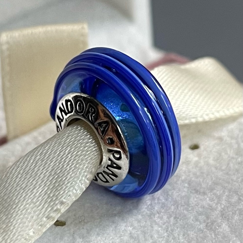 PANDORA BLUE RIBBON MURANO GLASS CHARM STERLING SILVER 925 ALE 790612